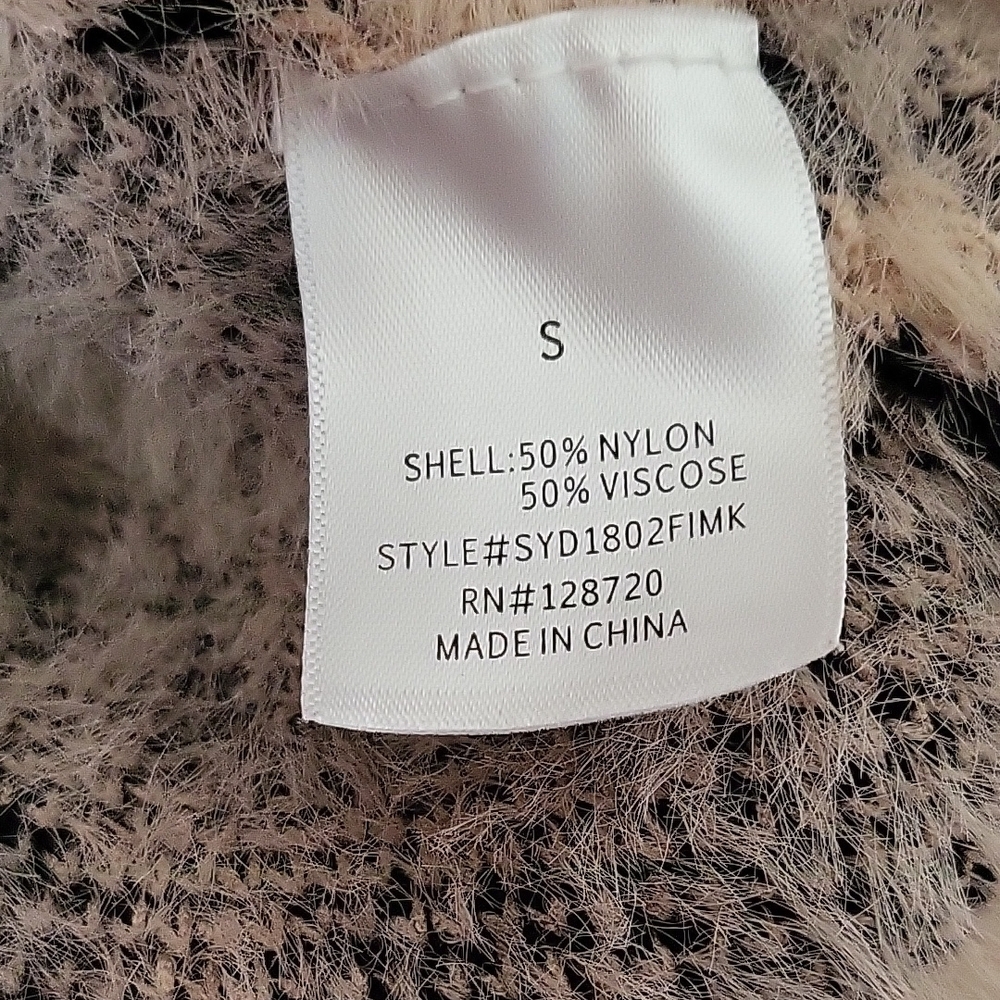 Mi Ami Leopard Print Fuzzy Sweater Beige Black Size S - Picture 8 of 9